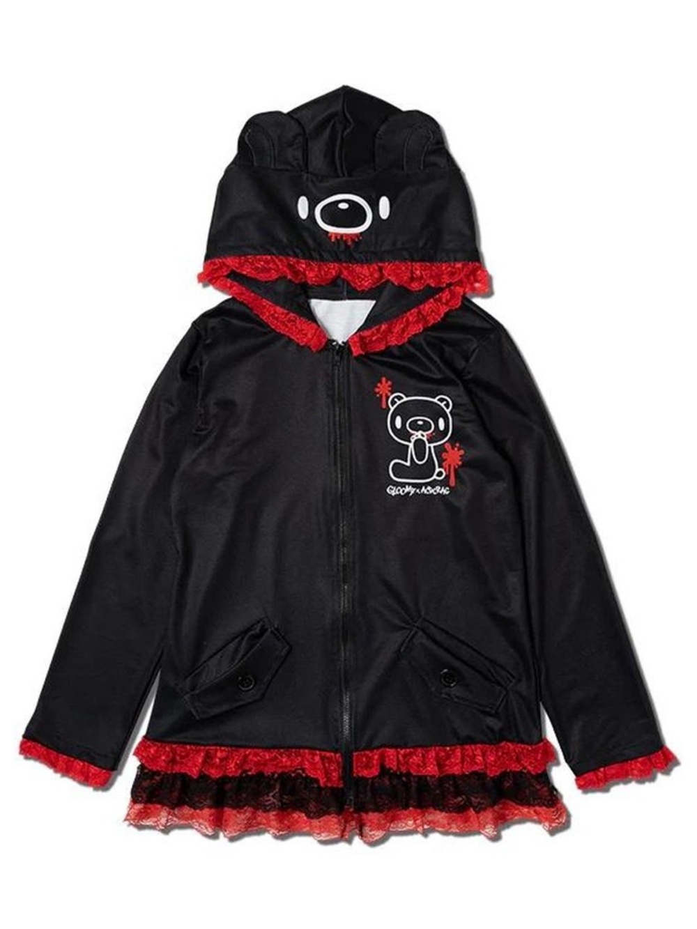 Gloomy Bear x ACDC Rag Black and Red Lace Zip Jacket - Picture 8 of 8